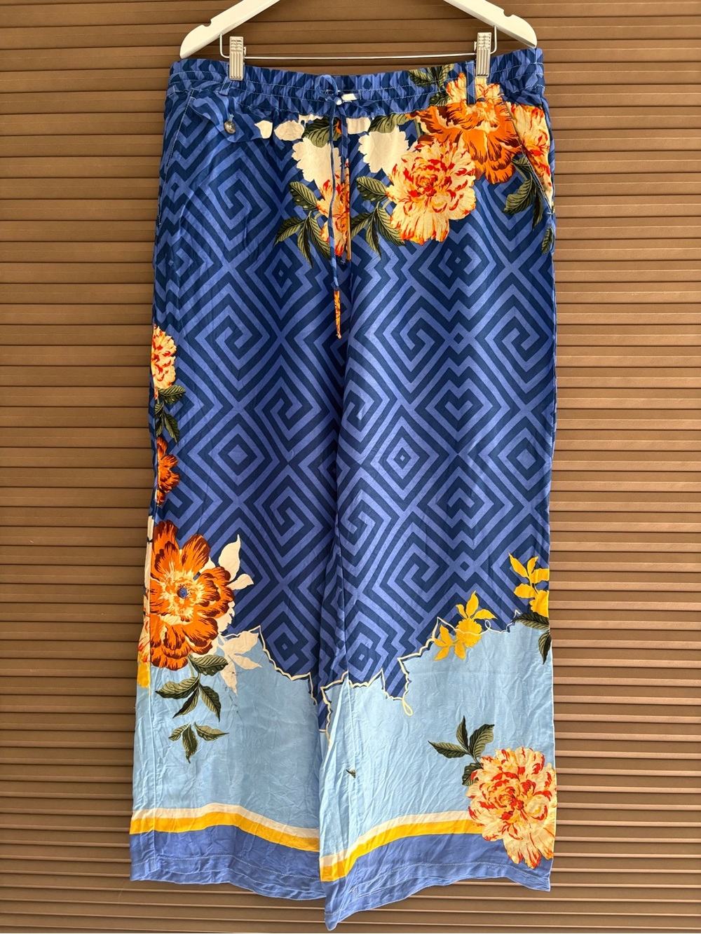 Maeve Blue Floral Wide-Leg pants with Orange Accents
